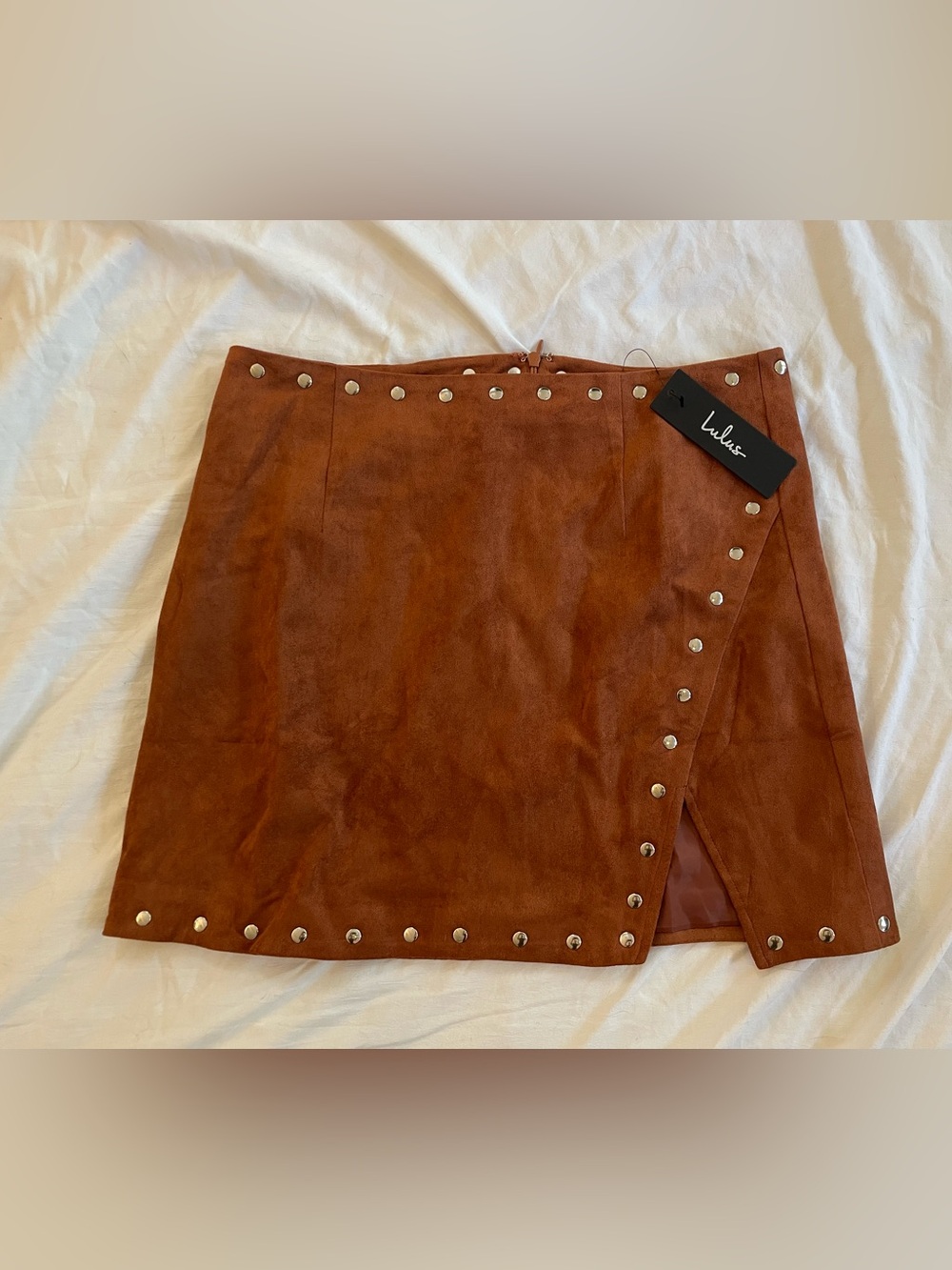 Lulu's Rust Suede-Effect Studded Mini Skirt